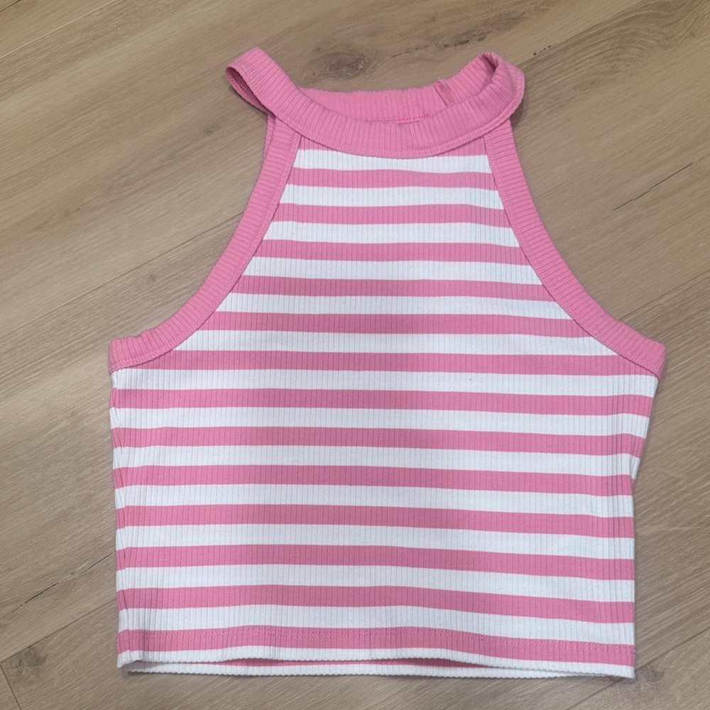 American Eagle Outfitters Pink and White Striped Crop Top